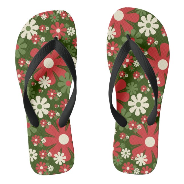 Retro Weihnachten Blume 60er 70er Ästhetische Flip Flops (Fußbett)