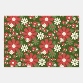 Retro Weihnachten Blume 60er 70er Florals mit Name Geschenkpapier Set