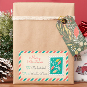 Retro-Weihnachten-Briefmarken-Etiketten - Bunt Rechteckiger Aufkleber