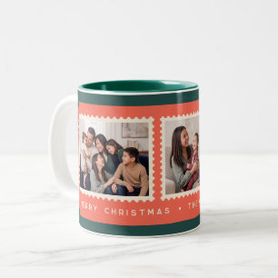 Retro-Weihnachten-Briefmarken-Foto-Collage Zweifarbige Tasse