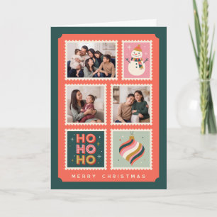 Retro-Weihnachten-Briefmarkenrand-Fotocollage Feiertagskarte
