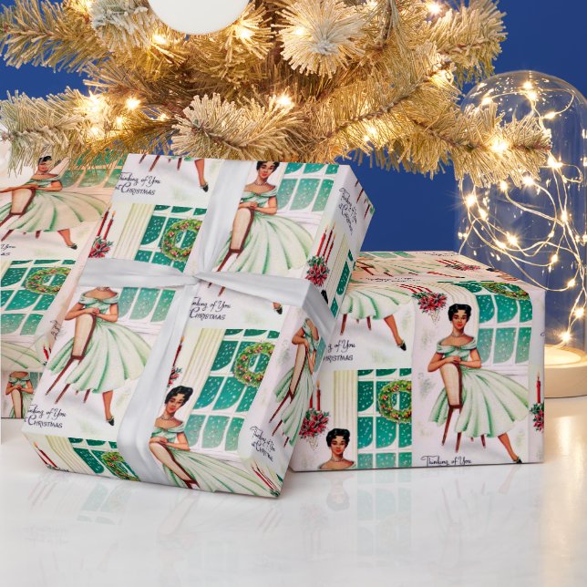 Retro Weihnachten Denken Sie an Ihre Dame Party wi Geschenkpapier (Feiertage)