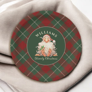 Retro Weihnachten der Familie mit Familienname Pappteller