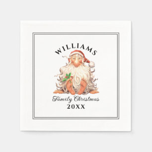 Retro Weihnachten der Familie mit Namen und Jahr Serviette