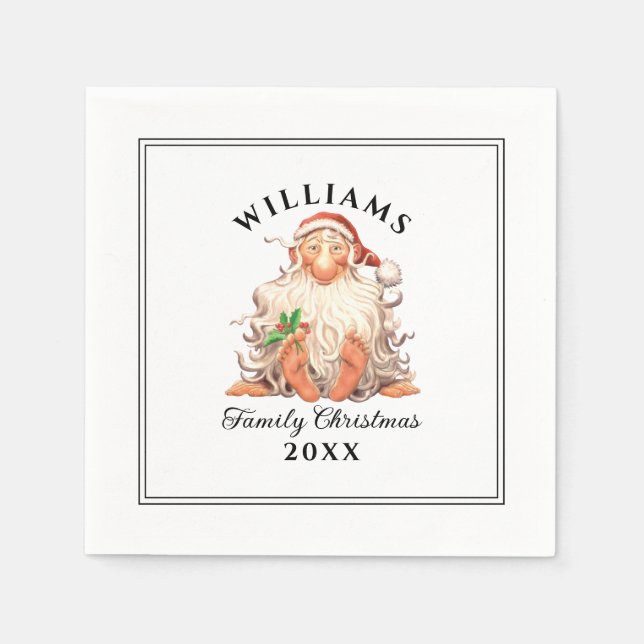 Retro Weihnachten der Familie mit Namen und Jahr Serviette (Vorderseite)