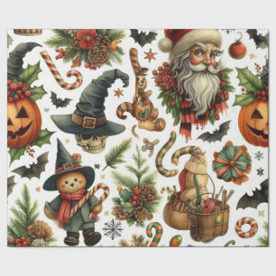 Retro Weihnachten & Halloween Nahtloses Muster Geschenkpapier