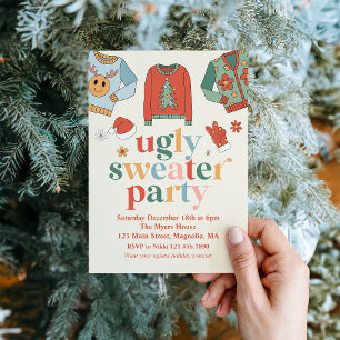 Retro-Weihnachten hässliche Pullover-Party-Einladu Einladung