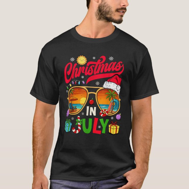 Retro Weihnachten im Juli Sonnenbrille Beach Summe T-Shirt (Vorderseite)
