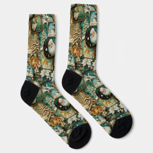 Retro-Weihnachten im Vintage-Stil: Grüne Collage Socken
