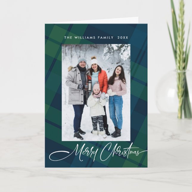 Retro Weihnachten Kariert 2 Foto Gruß (Vorderseite)