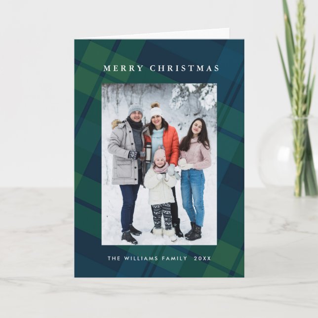 Retro Weihnachten Kariert 2 Foto Gruß (Vorderseite)