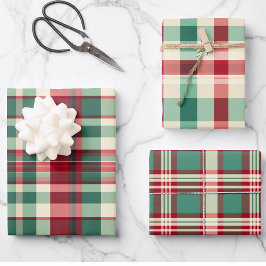 Retro Weihnachten Kariert in Rot und Grün Geschenkpapier Set