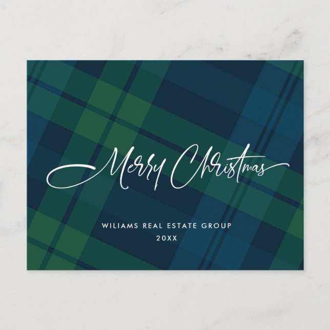 Retro Weihnachten Karierter Grußurlaub für Unterne Postkarte (Vorderseite)