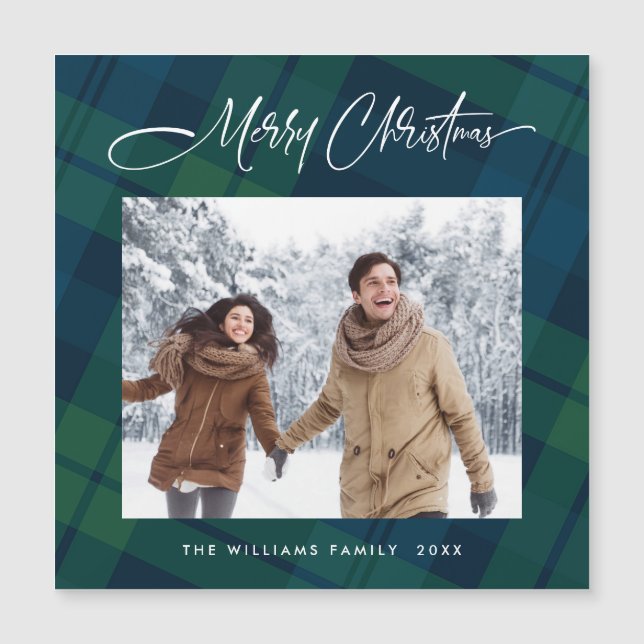 Retro Weihnachten Kariertes FOTO Magnet-Karte Magnetkarte (Vorderseite)
