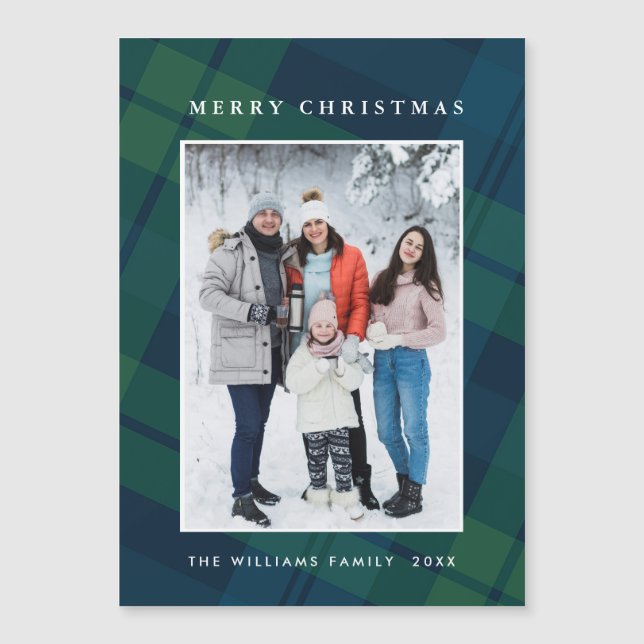 Retro Weihnachten Kariertes FOTO Magnetkarte (Vorderseite)