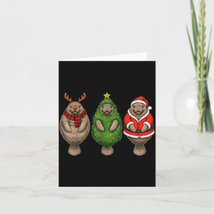 Retro-Weihnachten-Manatee-Santa-Rentier Karte