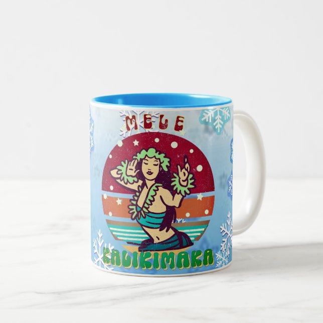 Retro Weihnachten, Mele Kalikimaka Hula Dancer Zweifarbige Tasse (VorderseiteRechts)