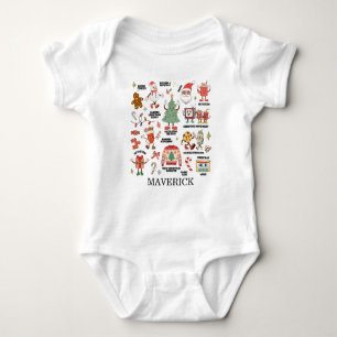 Retro-Weihnachten Nostalgisches Grün und Rot Baby Strampler