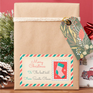 Retro-Weihnachten-Postleitzettel - Strumpf Rechteckiger Aufkleber