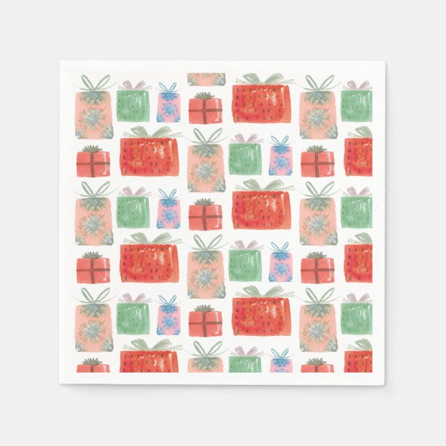 Retro Weihnachten präsentiert Illustration Napkins Serviette (Vorderseite)