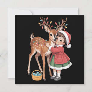 Retro-Weihnachten-Rentiere und Mädchen Weihnachten