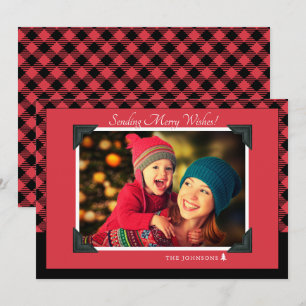 Retro-Weihnachten Rot Kariert Muster Foto Feiertagskarte