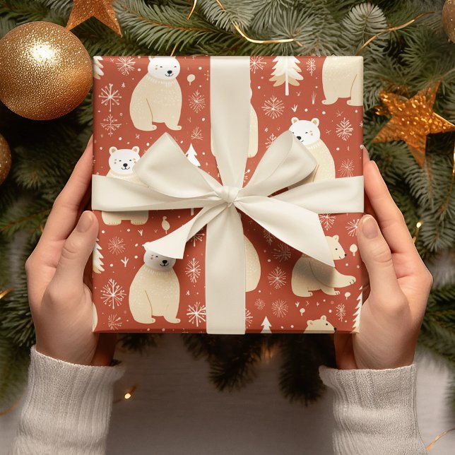 "Retro Weihnachten rot-weiße Bären und Baum Geschenkpapier (Von Creator hochgeladen)