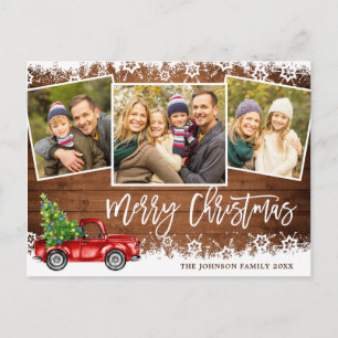 Retro-Weihnachten Rotes Lastwagen 3 FOTO Grußkarte Postkarte