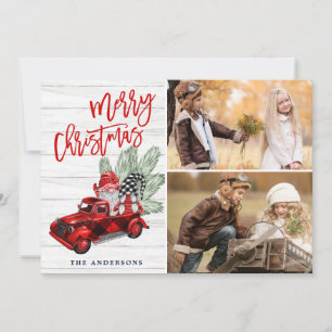 Retro-Weihnachten Rotes Lastwagen Rustikal 2 FOTO Feiertagskarte