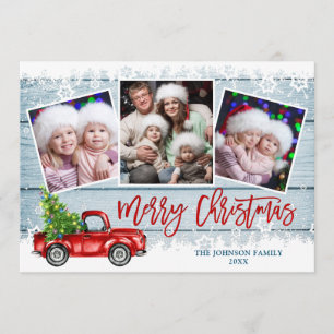 Retro-Weihnachten Rotes Lastwagen Rustikal 3 FOTO Feiertagskarte