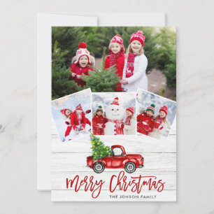 Retro-Weihnachten Rotes Lastwagen Rustikal 4 FOTO Feiertagskarte