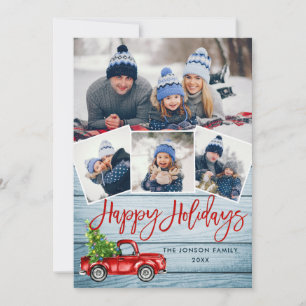 Retro-Weihnachten Rotes Lastwagen Rustikal 4 FOTO Feiertagskarte