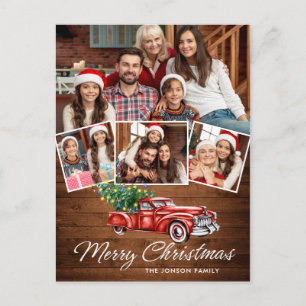 Retro-Weihnachten Rotes Lastwagen Rustikal 4 FOTO  Postkarte