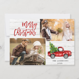 Retro-Weihnachten Rotes Lastwagen Rustikal 5 FOTO Feiertagskarte