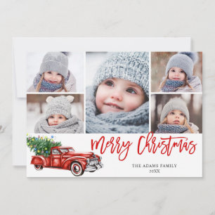 Retro-Weihnachten Rotes Lastwagen Rustikal 5 FOTO Feiertagskarte