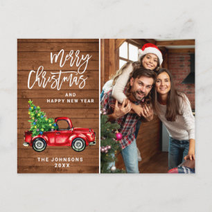 Retro-Weihnachten Rotes Lastwagen Rustikal PHOTO G Postkarte
