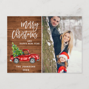 Retro-Weihnachten Rotes Lastwagen Rustikal PHOTO G Postkarte