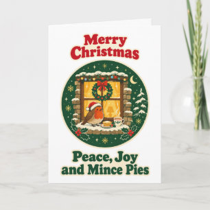 Retro-Weihnachten Rotkehlchen Frieden Freude und M Karte