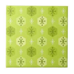 Retro-Weihnachten-Schneeflocken Chartreuse Fliese