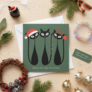 Retro-Weihnachten Schwarze Katzen Mittelalterliche Feiertagskarte