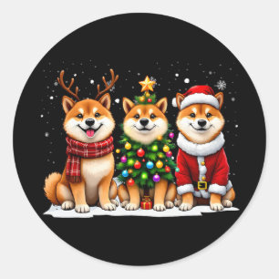Retro-Weihnachten Shi Inu Weihnachtsmann Renntier  Runder Aufkleber
