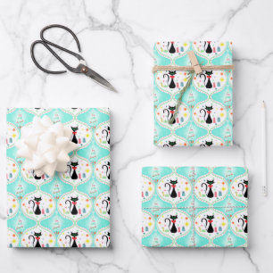 Retro-Weihnachten Siamkatze Ogee-Muster Geschenkpapier Set