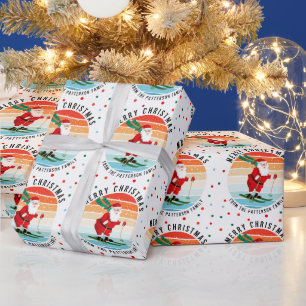 Retro-Weihnachten-Sonnenuntergang-Ski-Santa-Person Geschenkpapier