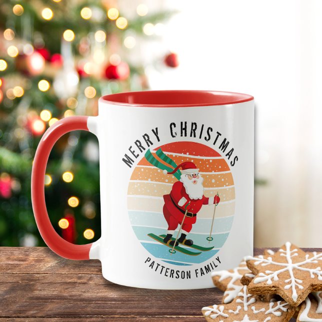 Retro Weihnachten Sonnenuntergang Skifahren Santa  Tasse (Von Creator hochgeladen)