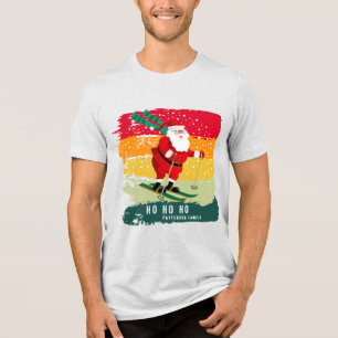 Retro Weihnachten Sonnenuntergang Skifahren Santa  Tri-Blend Shirt