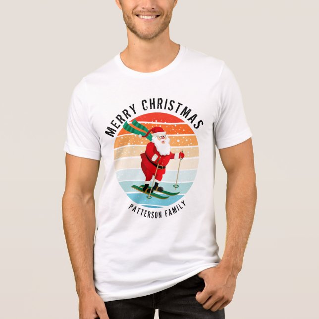 Retro Weihnachten Sonnenuntergang Skifahren Santa  Tri-Blend Shirt (Vorderseite)
