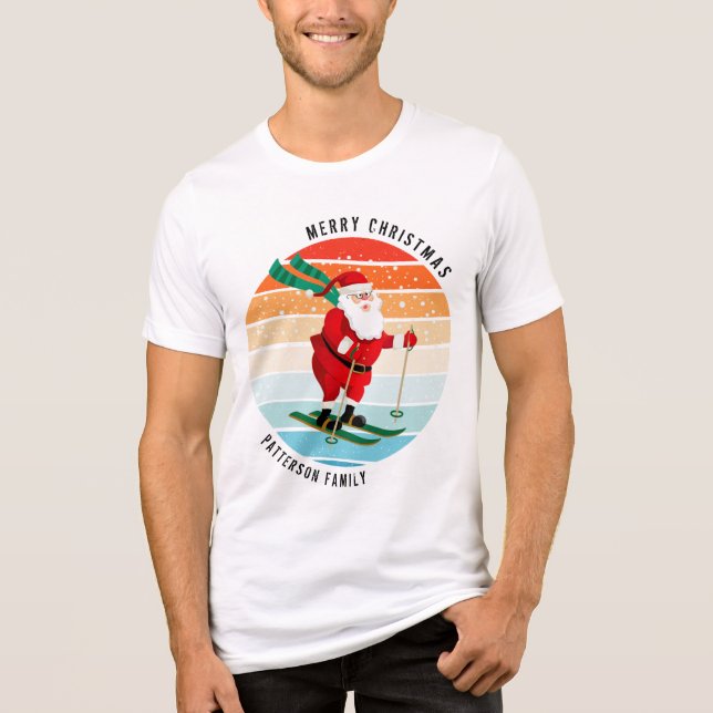Retro Weihnachten Sonnenuntergang Skifahren Santa  Tri-Blend Shirt (Vorderseite)