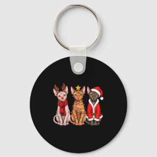 Retro-Weihnachten Sphynx-Katze Santa-Rentier Schlüsselanhänger