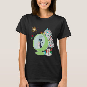 Retro-Weihnachten Süße Katze Mitte des Jahrhundert T-Shirt