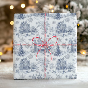 Retro-Weihnachten Toile Blau Viktorianisch Geschenkpapier